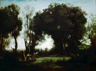 乡村树林风景油画