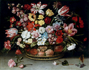 古典花篮花卉油画作品