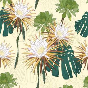 热带花卉植物图案背景