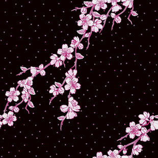 黑色背景上的粉色花枝图案