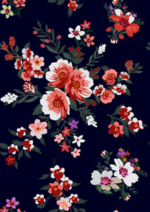 深蓝色底多彩花卉图案