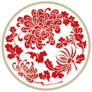 圆形红色菊花剪纸图案