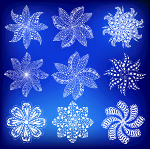 蓝色背景精致雪花图案集