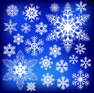 蓝色背景上的多样雪花图案