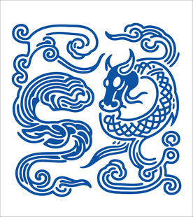 传统蓝白双龙纹图案