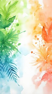 水彩绘就的多彩植物叶片