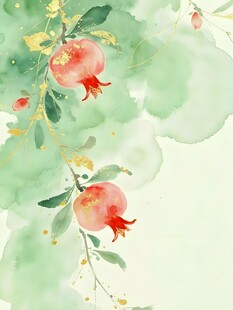 水墨风石榴花卉图
