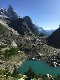 高山下的碧绿湖泊美景