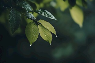 雨后嫩绿树叶特写