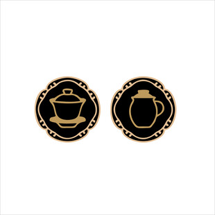 黑金风茶壶茶杯图标设计