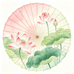 手绘荷花折扇图案设计