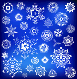 蓝色背景上的多样雪花图案