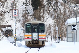 冬日雪景中的行驶列车