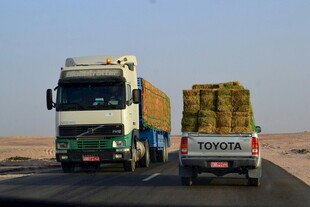 公路上行驶的载货卡车