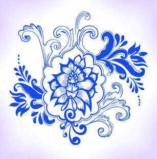 蓝白花卉装饰图案