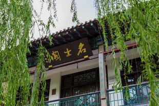 中式楼阁旁垂柳依依