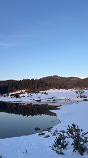 冬日雪覆湖畔美景