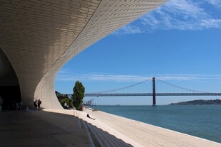 河畔现代建筑与桥梁风景