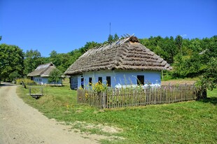 乡村蓝屋田园静谧风光