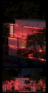 夜晚霓虹下的建筑景观