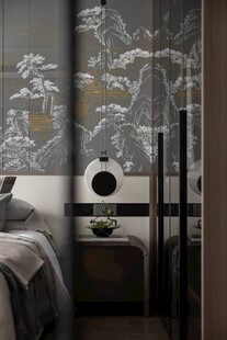 新中式卧室雅致山水背景墙