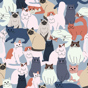 可爱猫咪无缝图案设计