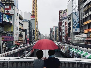 雨中漫步东京繁华街道