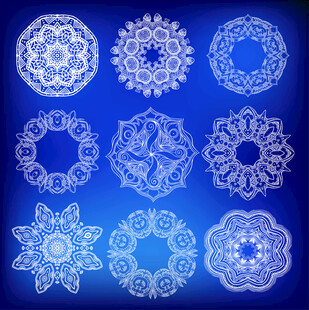 蓝色背景上的精美雪花图案