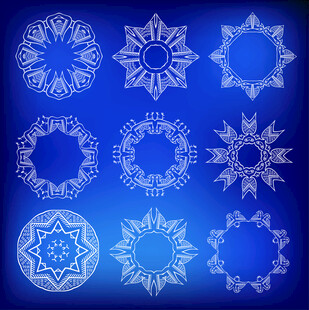 蓝色背景雪花图案集合