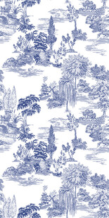 蓝白青花瓷风山水图案
