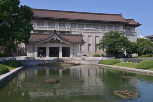中式建筑前的静谧池塘