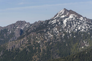 巍峨雪山与茂密山林景观