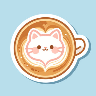 猫咪拉花咖啡贴纸