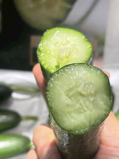手持新鲜切开的翠绿黄瓜