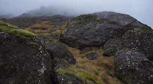 山间雾绕岩石景观