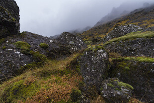 山间雾绕岩石