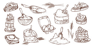 手绘线条烘焙食材插画