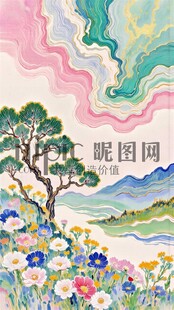 梦幻花卉山水风景图