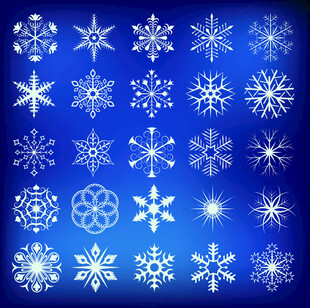 蓝色背景上的多样雪花图案