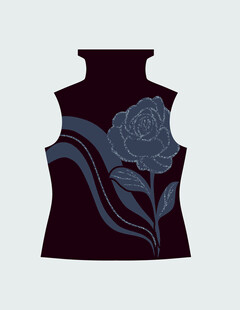 黑色无袖上衣饰蓝色花朵