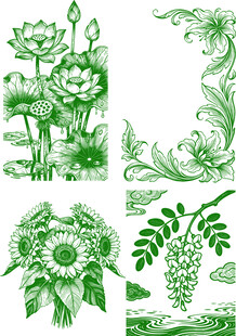 绿色花卉植物矢量图案