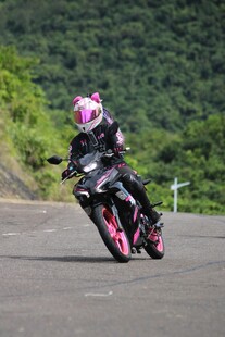 公路上的粉色摩托骑手