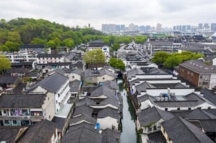 江南水乡古村落俯瞰图
