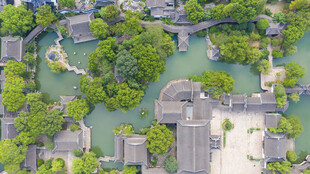 江南水乡古建筑鸟瞰景观