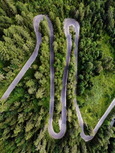 蜿蜒于森林中的曲折公路