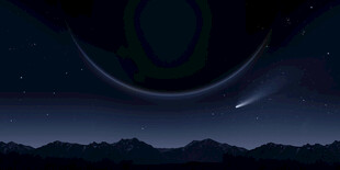 夜空下的星球与流星景观