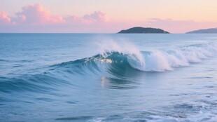 海边日落时的翻涌海浪