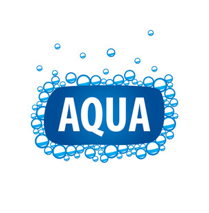 蓝色气泡环绕的AQUA标志