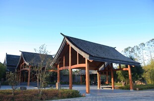 中式木质凉亭建筑景观