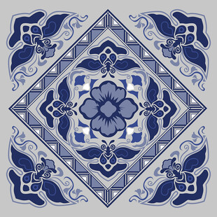 中式蓝白花纹传统图案